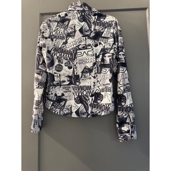 Ravure Paris Womens Graphic Newspaper Print Jacket Size 42 Black & White Zip-Up - Picture 4 of 7
